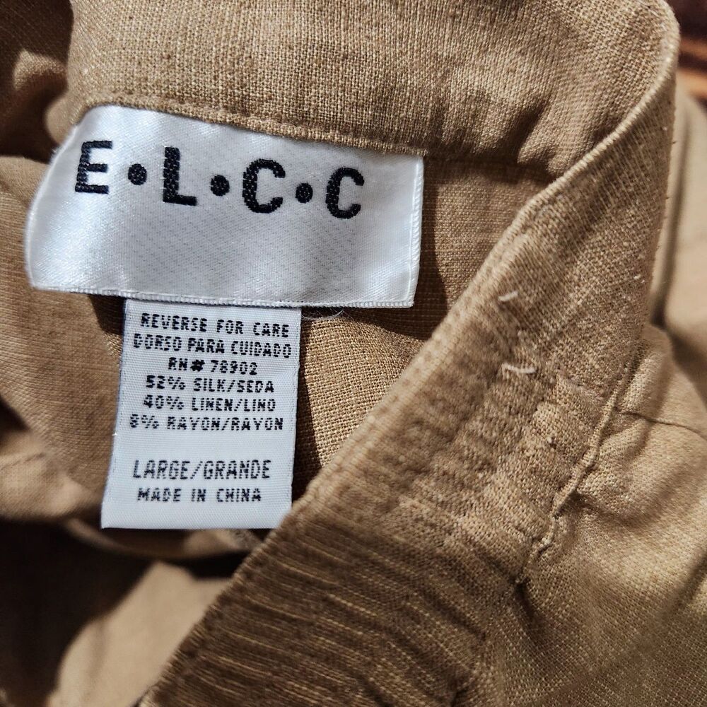 E.l.c.c Set Top Pants Size Medium/Large Brown Embroidered Silk-Linen-Rayon. - Picture 14 of 15